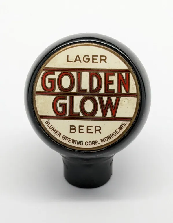 BALL TAP KNOB HANDLE GOLDEN GLOW LAGER BEER BLUMER BREWING MONROE WISCONSIN (GREEN DUCK)