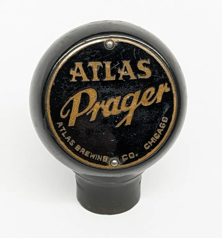 BALL TAP KNOB HANDLE ATLAS PRAGER BEER CHICAGO ILLINOIS (GREEN DUCK)