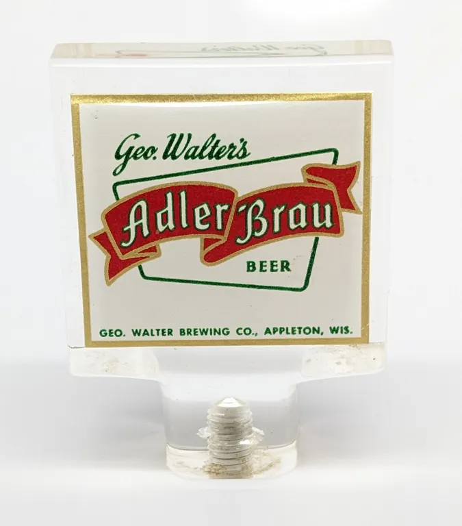 LUCITE TAP KNOB HANDLE GEO. WALTERS ADLER BRAU BEER APPLETON WISCONSIN