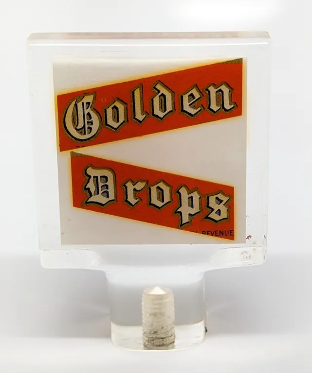 LUCITE TAP KNOB HANDLE GOLDEN DROPS BEER TWO RIVERS WISCONSIN