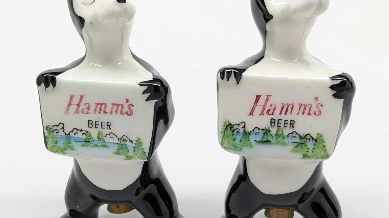 HAMMS BEER BEAR POTTERY SALT & PEPPER SHAKERS