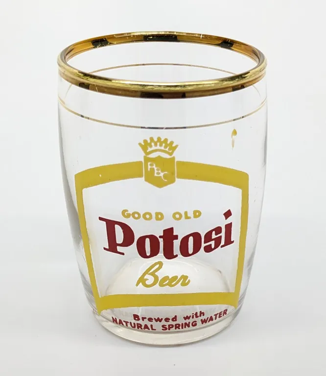RARE VERSION RED & YELLOW GOOD OLD POTOSI BEER WISCONSIN DRINKING GLASS