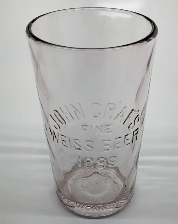 PRE PROHIBITION GLASS JOHN GRAF'S FINE WEISS BEER 1889 MILWAUKEE WISCONSIN DRINKING GLASS
