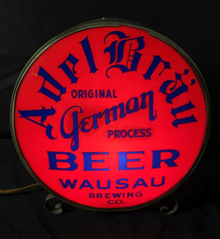 LIGHTED SIGN ADEL BRAU ORIGINAL GERMAN PROCESS BEER WAUSAU BREWING CO WISCONSIN