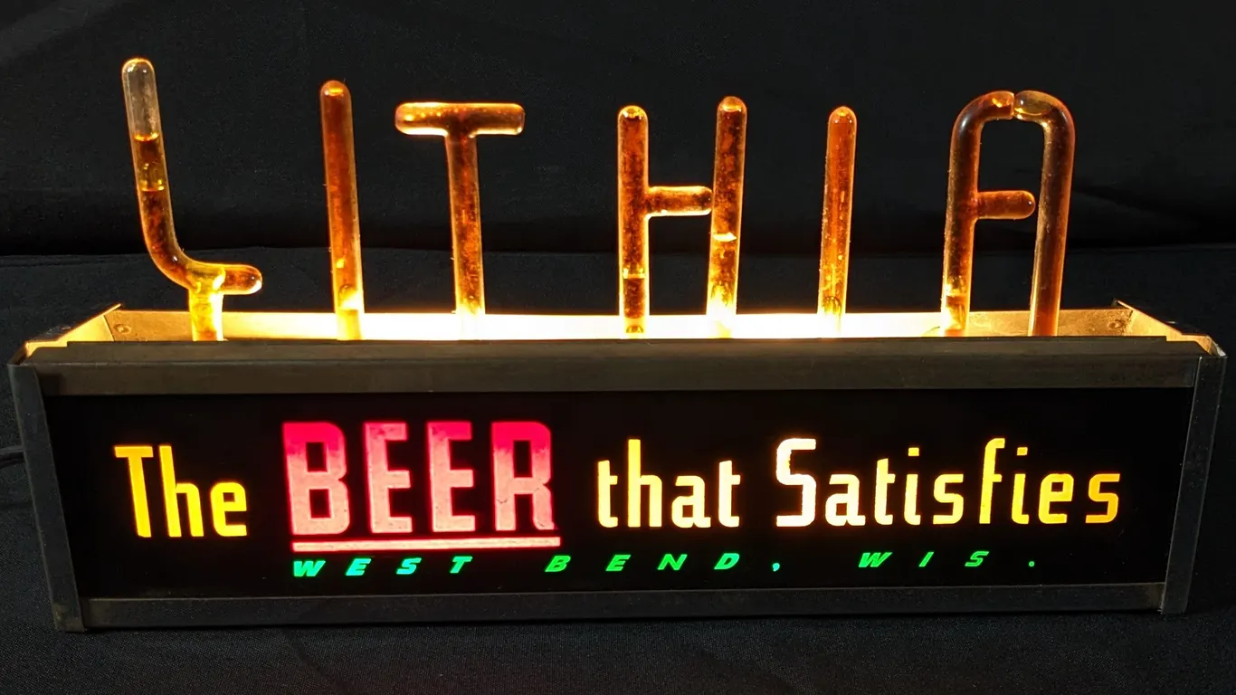 BIOLITE BUBBLER LIGHTED SIGN LITHIA THE BEER THAT SATISFIES WEST BEND WISCONSIN WIS WI