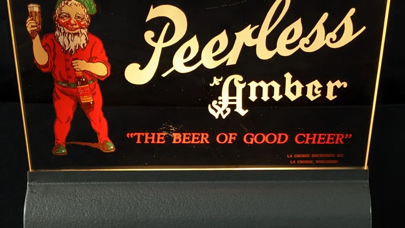 LIGHTED BACK BAR SIGN PEERLESS AMBER "THE GOOD BEER OF CHEER" LA CROSSE WISCONSIN