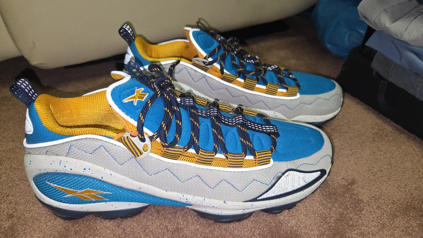 Reebok DMX Run 10 Blue Yellow Gray Retro Athletic Shoes Men’s Size 10.5