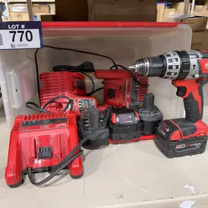 Lot of (1) Milwaukee Drill, (2) Milwaukee Batteries, (2) Ryobi Batteries, (3) Milwaukee Chargers *Fo