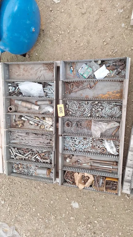 14 Metal sorting trays with contents