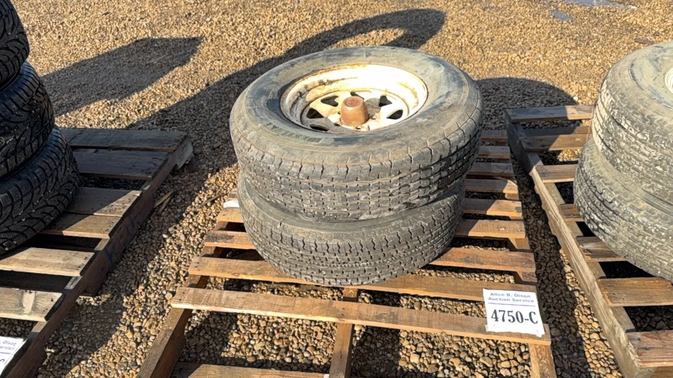 2-ST225/75 R15 TIRES ON 5 BOLT 15" TRAILER RIMS