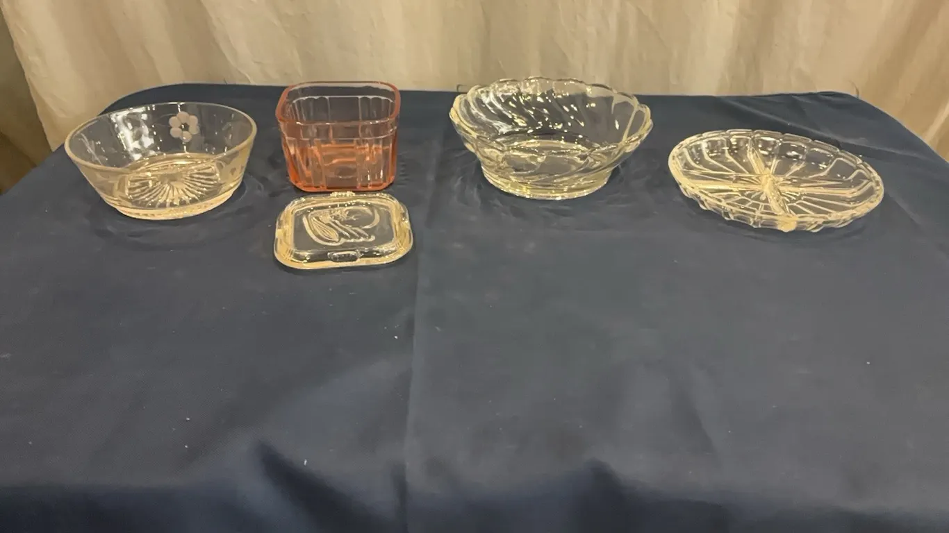 Glass bowls and plate