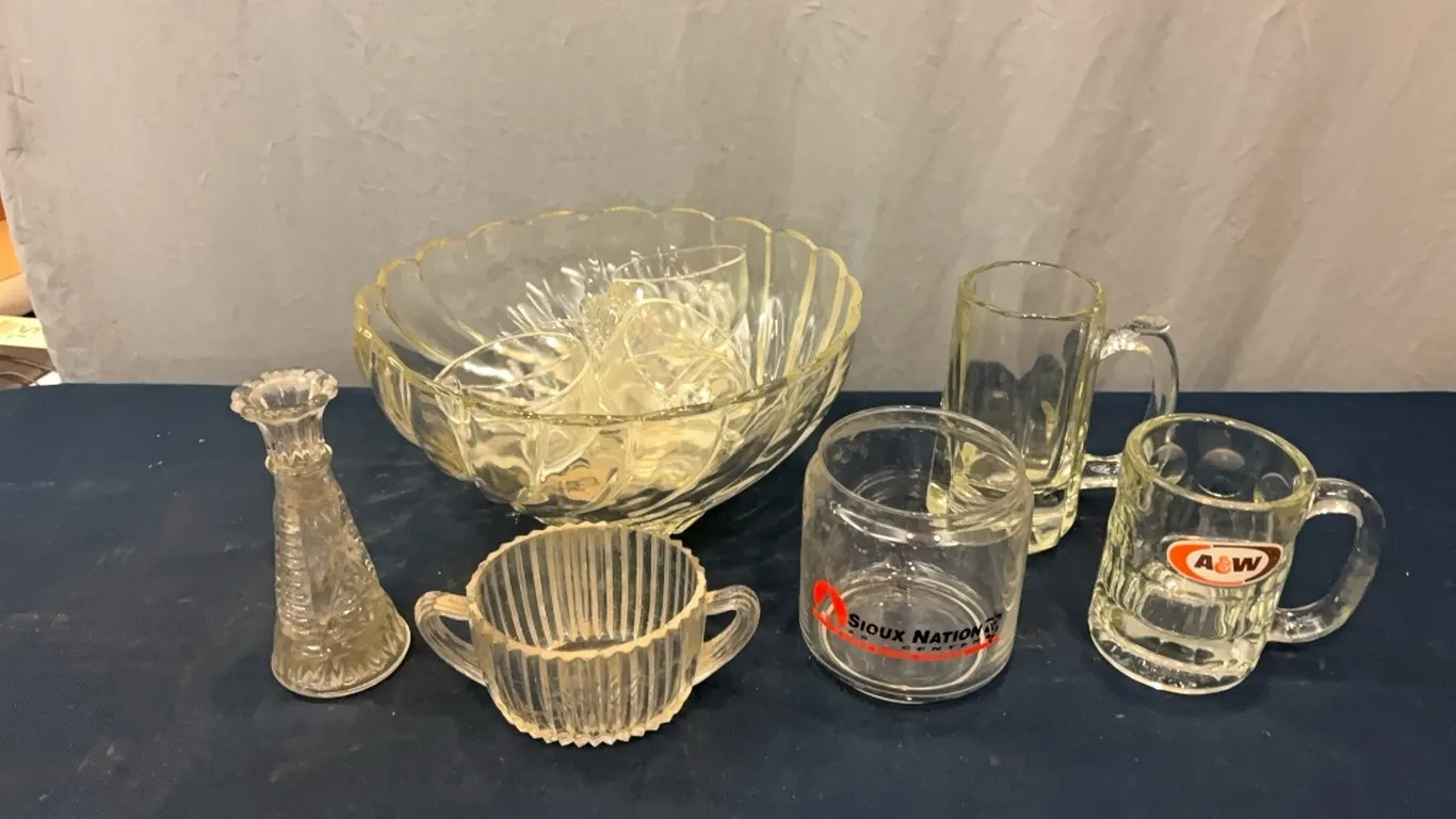 Punch Bowl & Misc Glassware