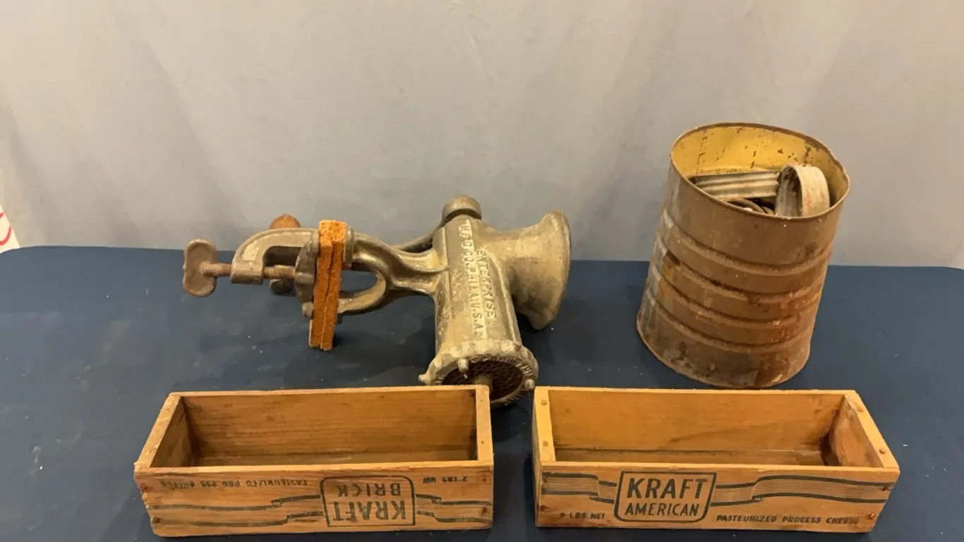 Cheese Boxes, Meat Grinder & Jar Lids