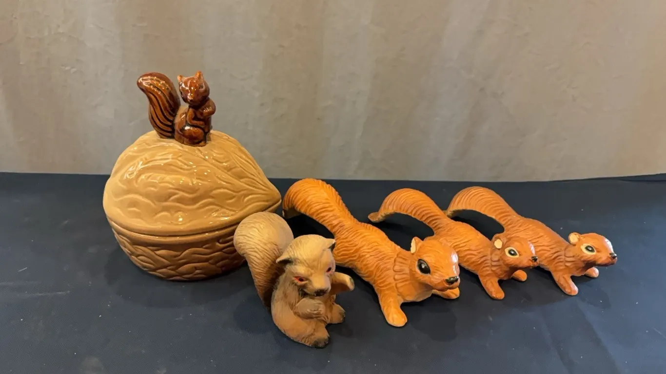 Squirrel Figurines & Dish