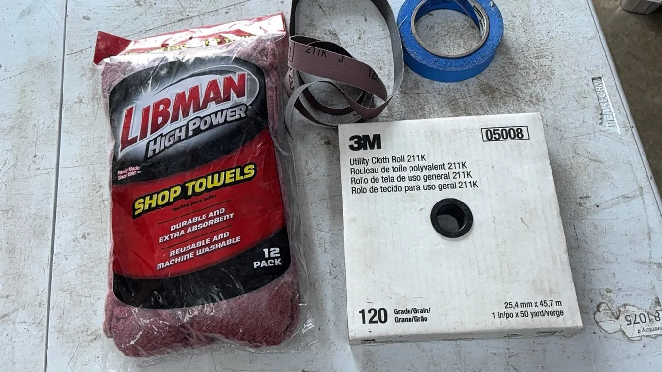 Shop towels, cloth roll, and painters tape