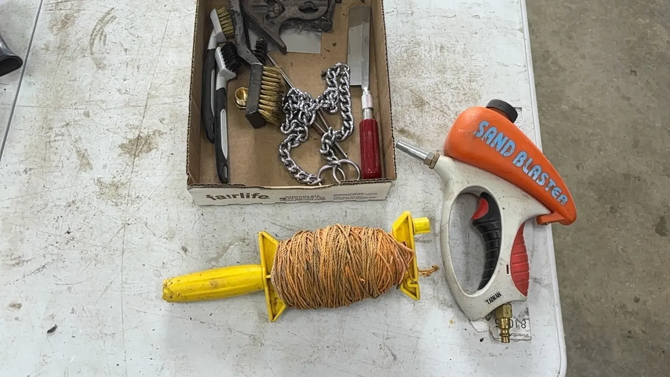 Sand blaster, brushes, and chain