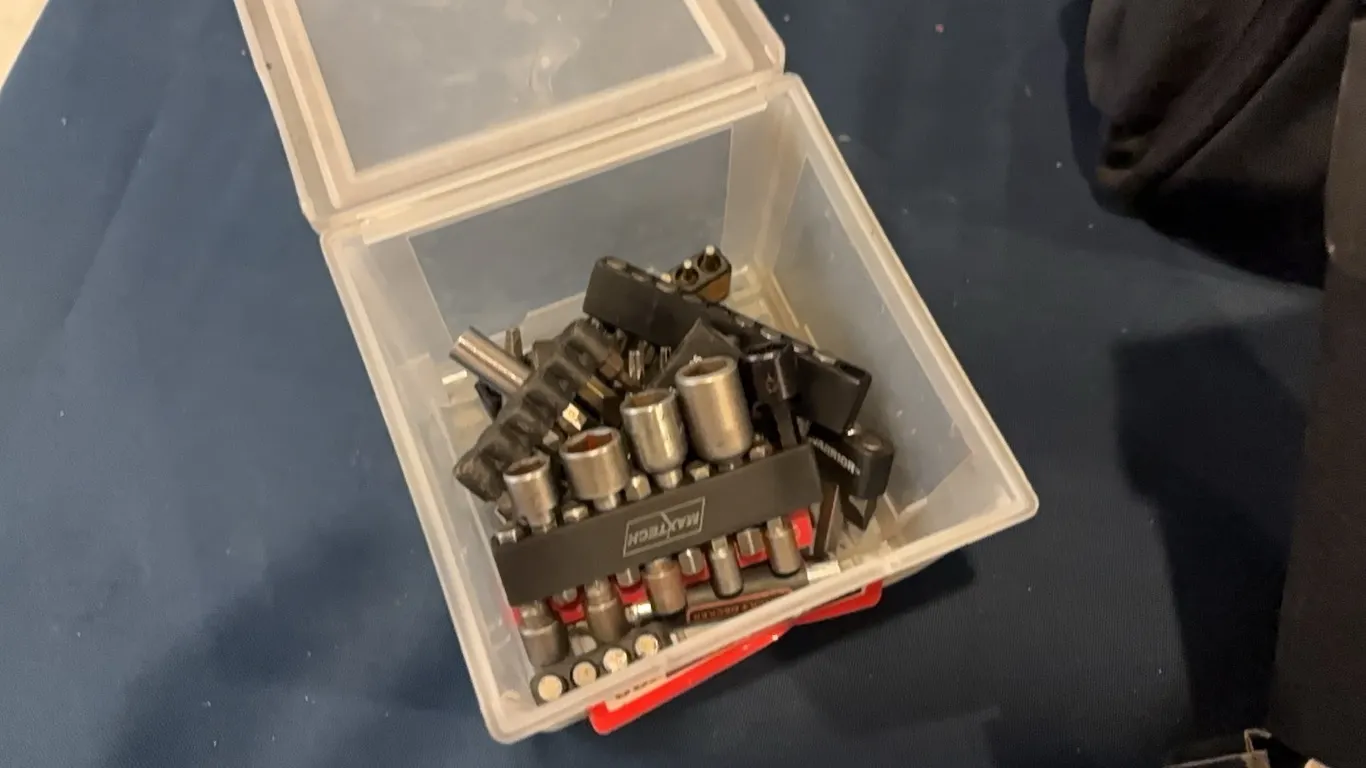 tool caddie with drill bits and vise