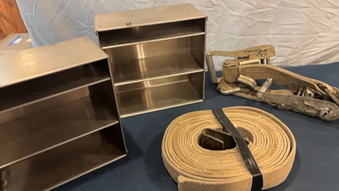 ratchet strap and storage boxes