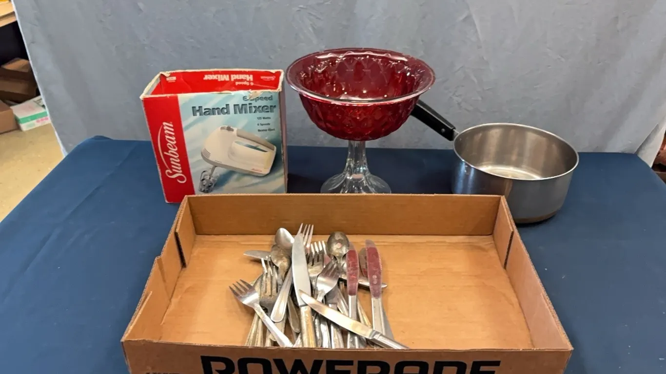 Hand Mixer, Silverware & Kitchen Items