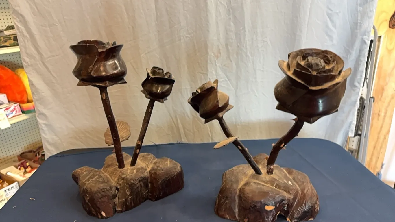 Hand Carved Iron Wood Rose Figures