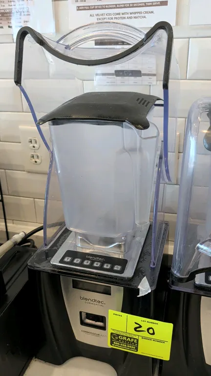Blendtec Commercial Connoisseur 825 commercial blender. Features sound reduction enclosure, digital push-button controls with preset cycles and pulse,