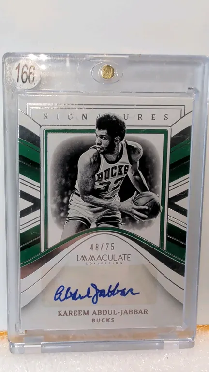 A Kareem Abdul-Jabbar Signed Trading Card. (Panini, 2022-23) A 2022-23 Panini Immaculate Collection Signatures card No. IMS-RAJ featuring Kareem Abdul