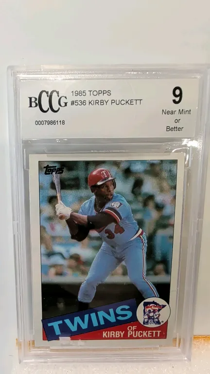 A 1985 Topps Kirby Puckett Baseball Card #536. (Topps, 1985) A baseball card featuring Minnesota Twins Hall of Fame outfielder Kirby Puckett. Professi