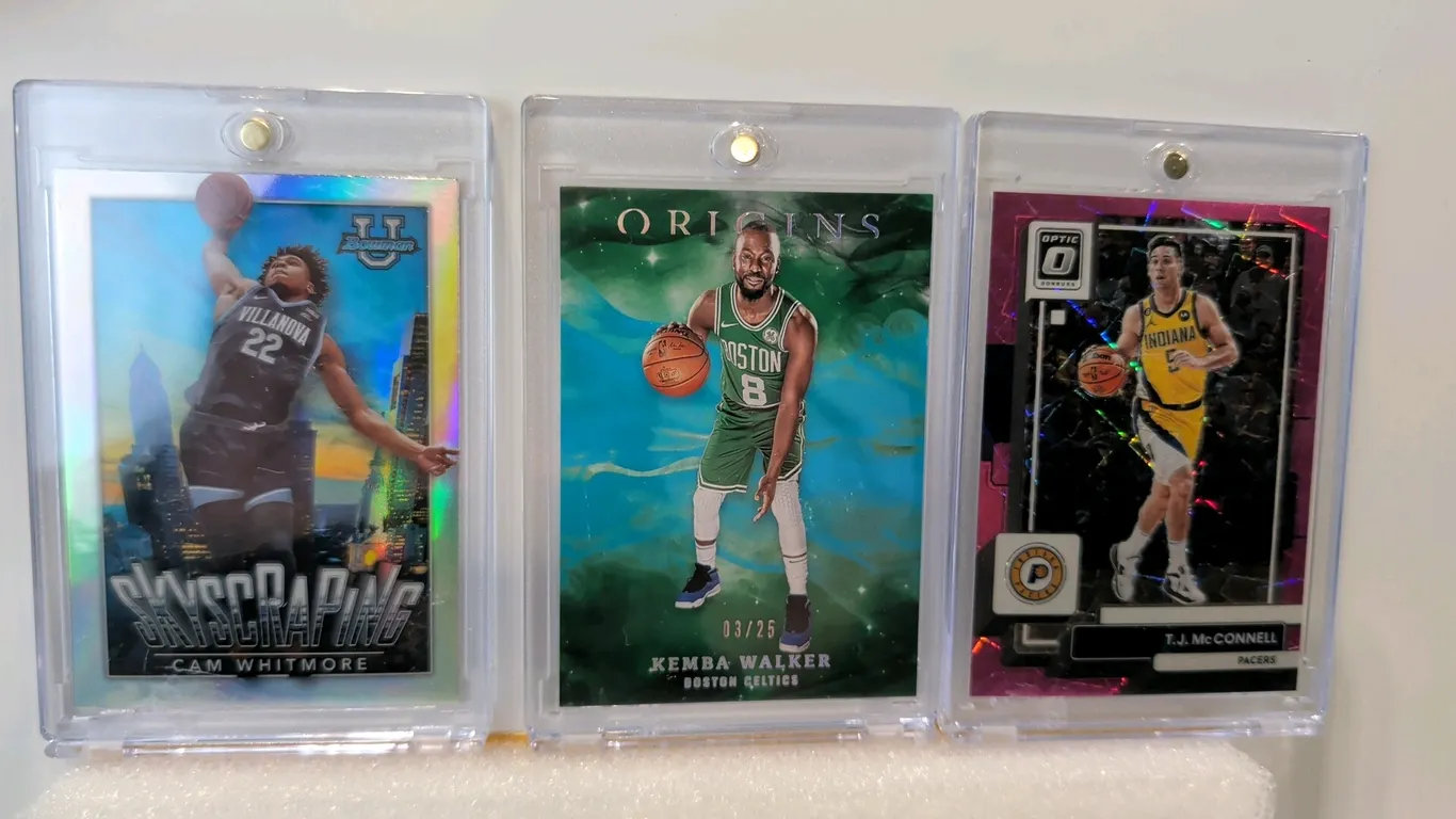 A Collection of (3) Basketball Trading Cards. (Topps/Panini, 2019-2023) Includes 2023 Topps Bowman Cam Whitmore Skyscraping S-12, 2019-20 Panini Origi