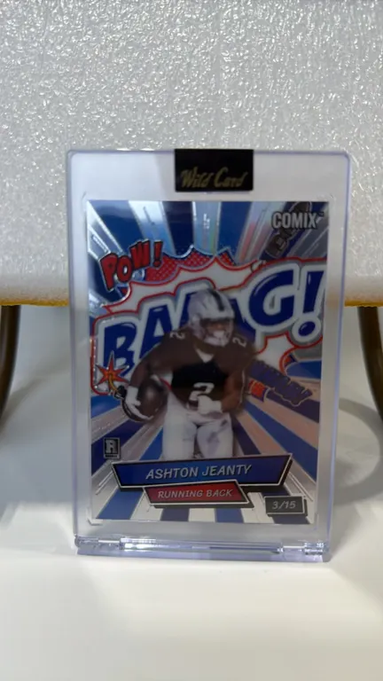 A 2023 Wild Card Comix Ashton Jeanty Rookie Trading Card. (Wild Card, 2023) A limited edition comic-style rookie card of running back Ashton Jeanty, n