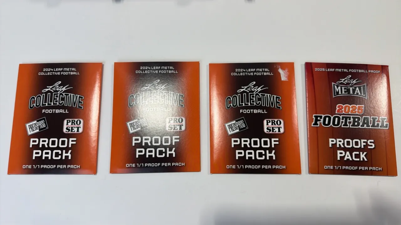 A Collection of Leaf Metal Football Proof Packs. (Leaf, 2024-2025) A collection of (4) proof packs including (3) 2024 Leaf Metal Collective packs and