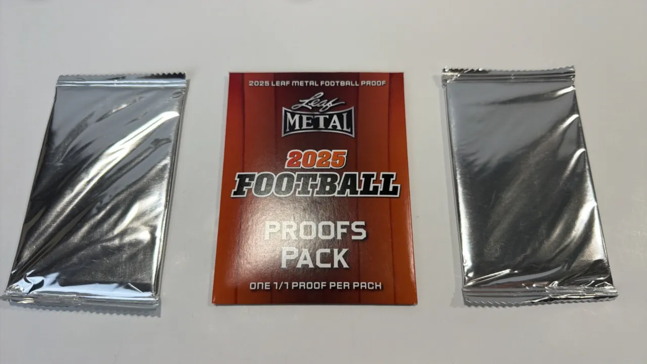 A Collection of 2025 Leaf Metal Football Trading Card Packs. (Leaf, 2025) A lot of (3) trading card packs including (1) Leaf Metal Football Proofs pac