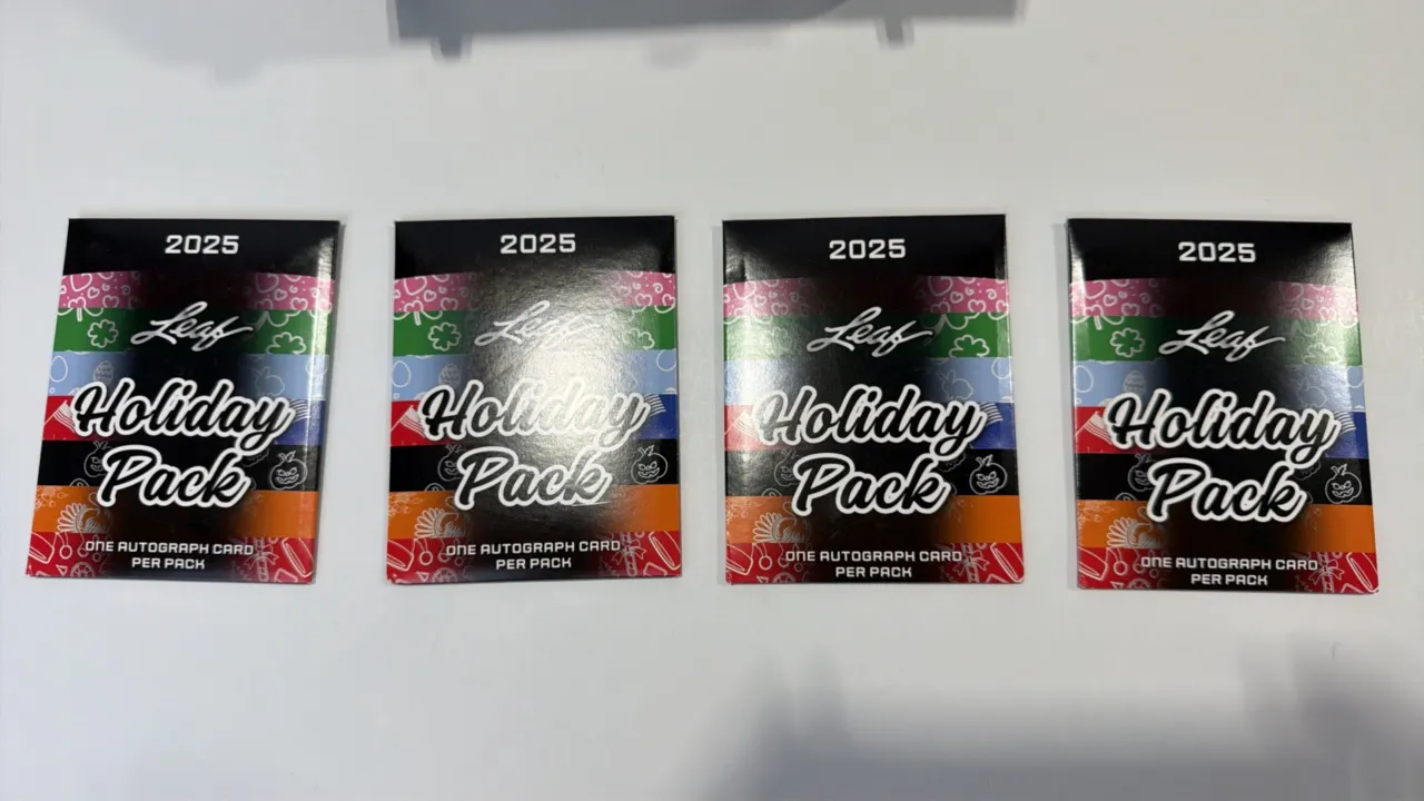 2025 Leaf Holiday Pack trading card packs. Features one autograph card per pack. Note: Factory sealed.