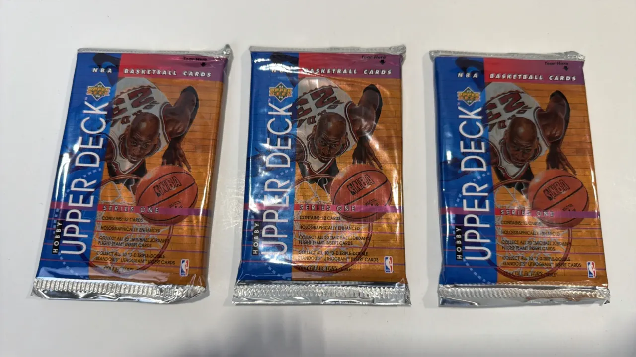 A Set of Three 1992 Upper Deck Series One NBA Basketball Hobby Packs. (Upper Deck, 1992) A group of (3) factory-sealed Series One NBA basketball hobby