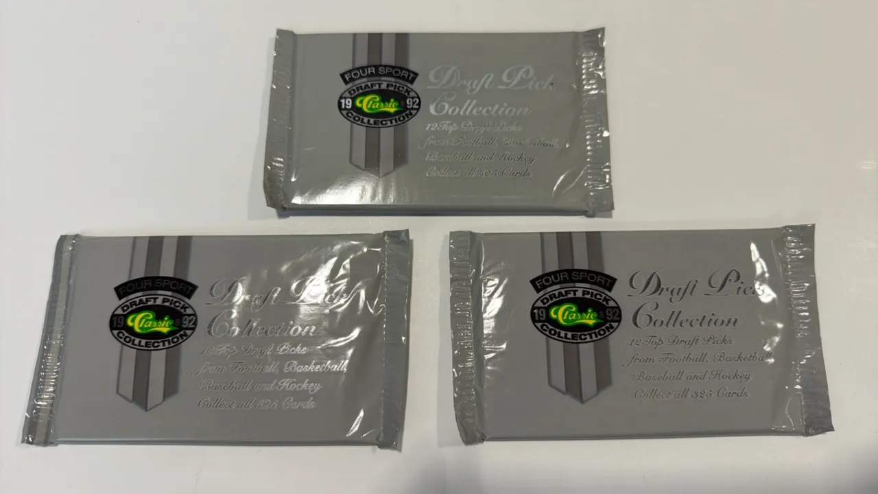 A Set of Three 1992 Classic Four Sport Draft Pick Collection Sealed Packs. (Classic Games, Inc., 1992) Unopened foil packs featuring 12 top draft pick