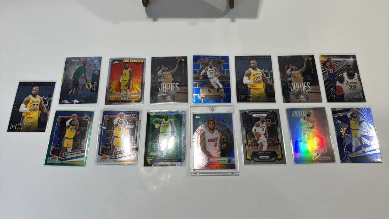 A Collection of Fourteen LeBron James Trading Cards. (Various Makers, 2010s-2020s) A 14-card lot featuring LeBron James with the Heat and Lakers, incl