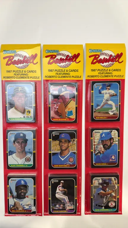 A Set of 1987 Donruss Baseball Card Rack Strips. (Leaf, Inc., 1987) A collection of (3) factory-sealed rack strips, each containing 45 cards and 15 Ro