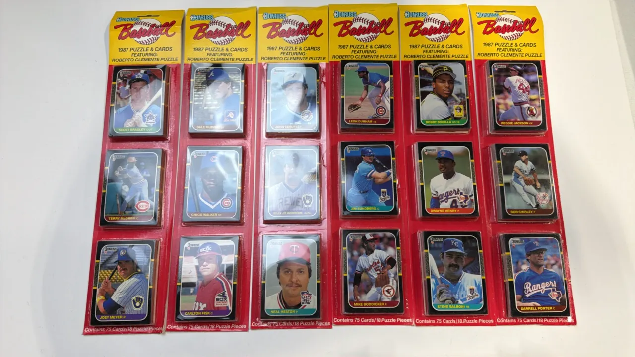 A Collection of 1987 Donruss Baseball Blister Packs. (Leaf, 1987) A set of (6) sealed blister packs, each containing 75 cards and 18 Roberto Clemente