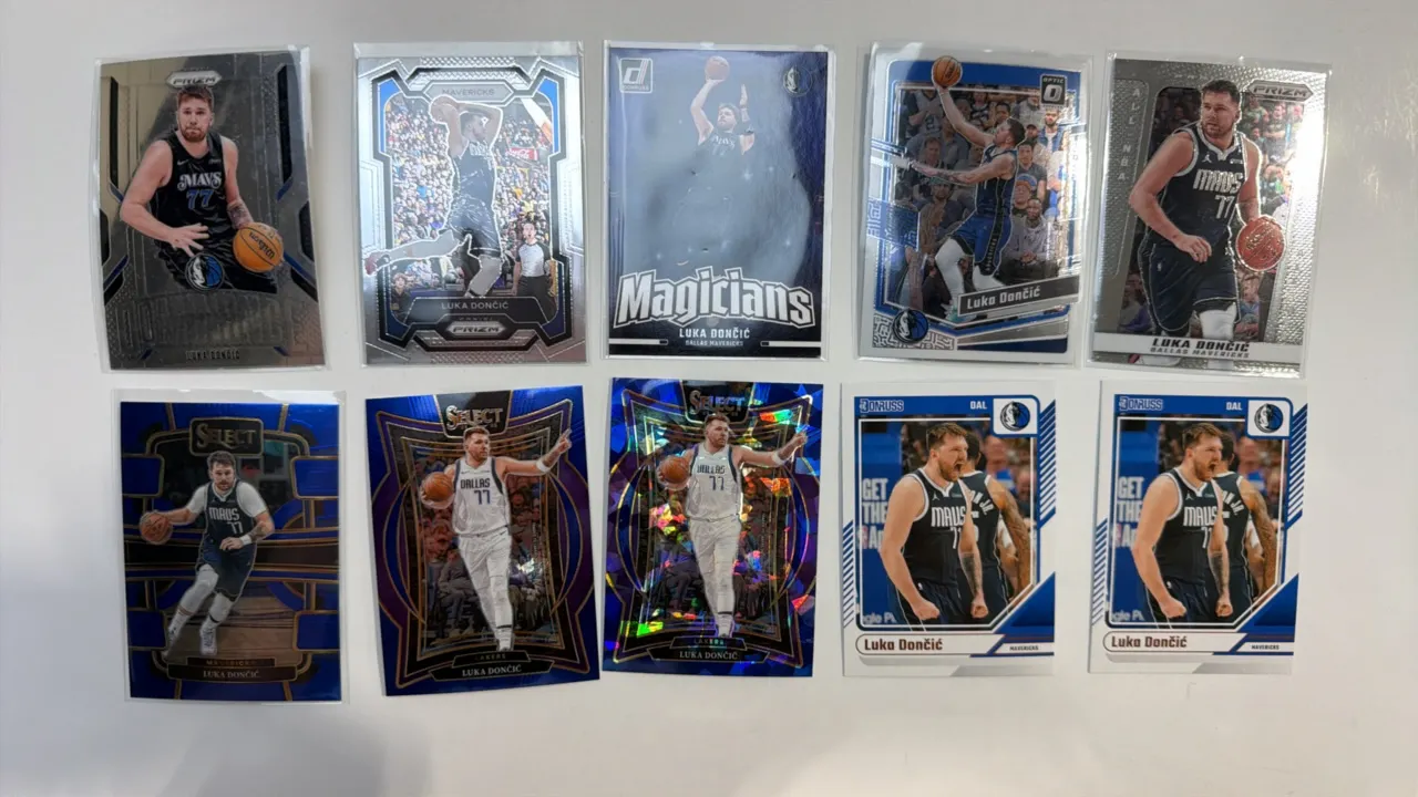 A Collection of (10) Luka Doncic NBA Trading Cards. (Panini, 2023-2024) A set of (10) assorted basketball cards featuring Luka Doncic. Series include