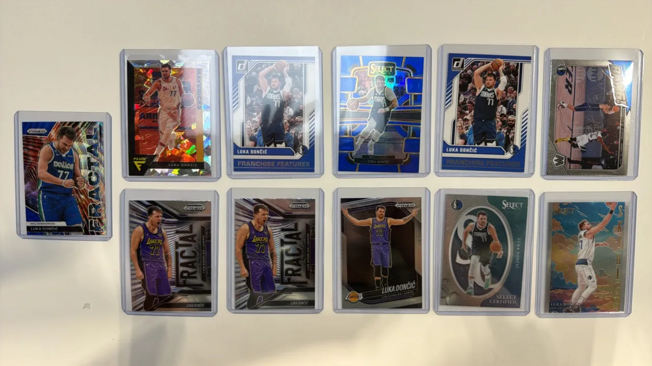 A Collection of (11) Panini Luka Dončić Trading Cards. (Panini, 2020s) A collection of (11) assorted basketball cards featuring series such as Prizm,