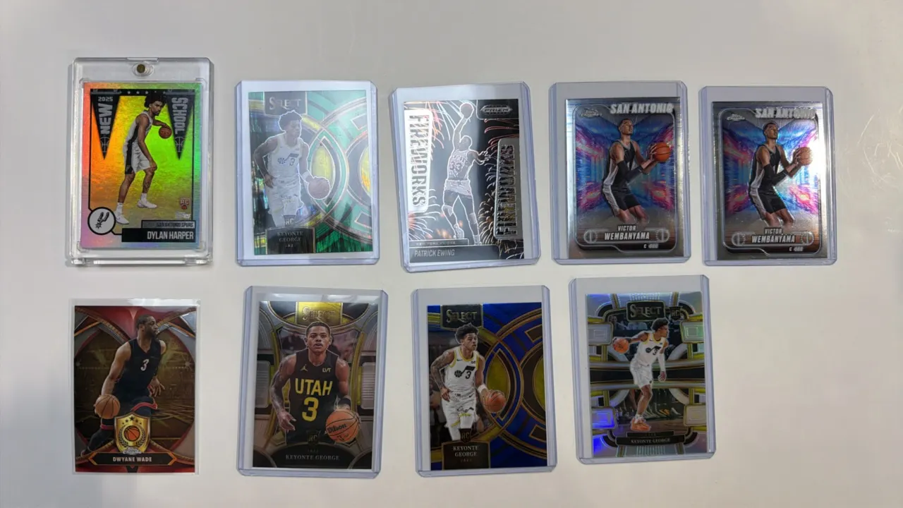 A Collection of Assorted NBA Trading Cards. (Topps/Panini, 2023-2025) A 9-piece lot including a 2025 Topps Dylan Harper RC (NS-2) in a magnetic case,