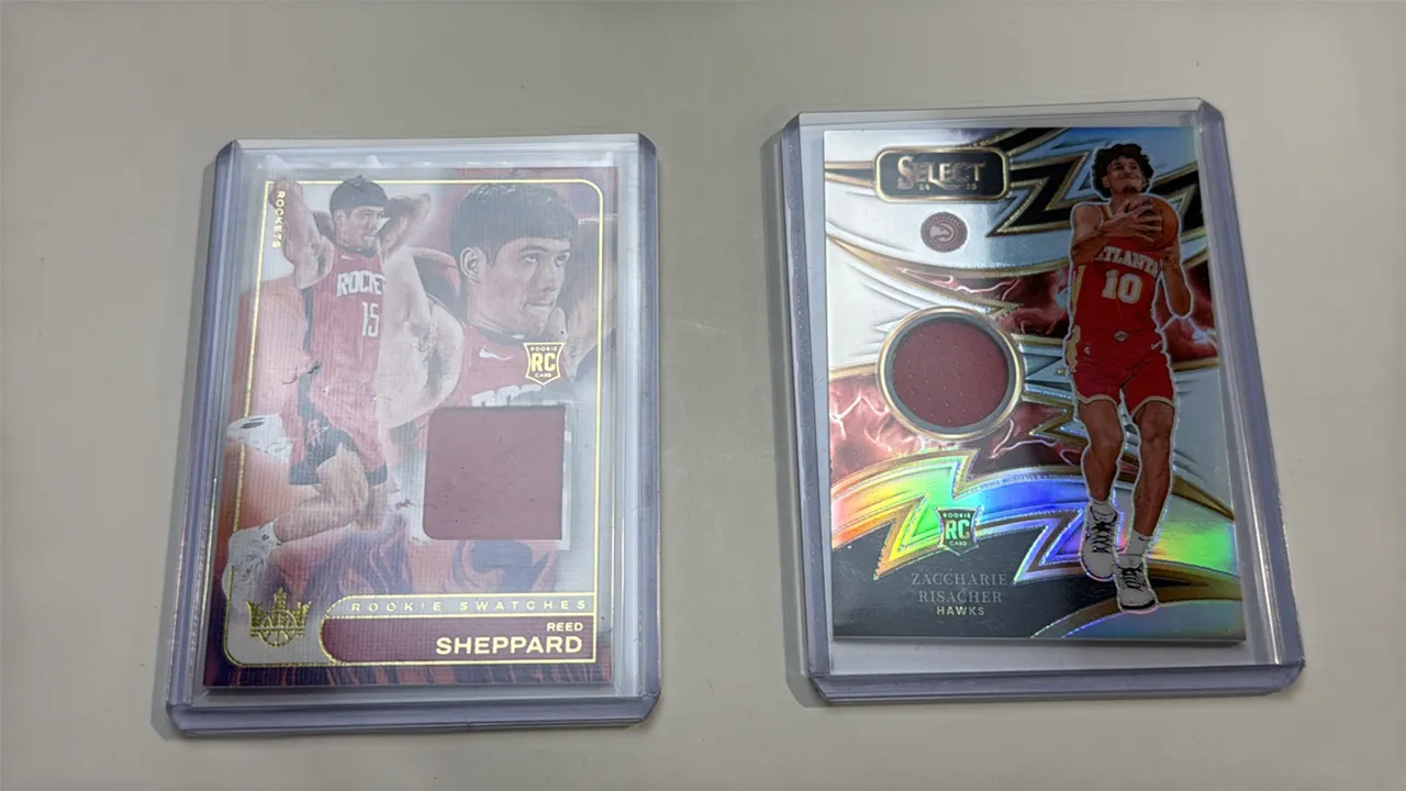 A Pair of Panini NBA Rookie Jersey Swatch Cards. (Panini, 2024-25) A collection of (2) rookie patch cards including Zaccharie Risacher Select Sparks (