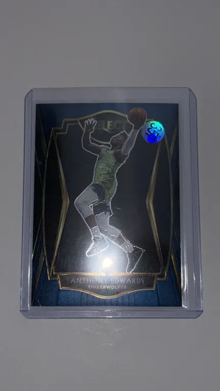 An Anthony Edwards Panini Select Premier Level Rookie Card. (Panini, 2020-21) A 2020-21 Panini Select Basketball Premier Level rookie card featuring A