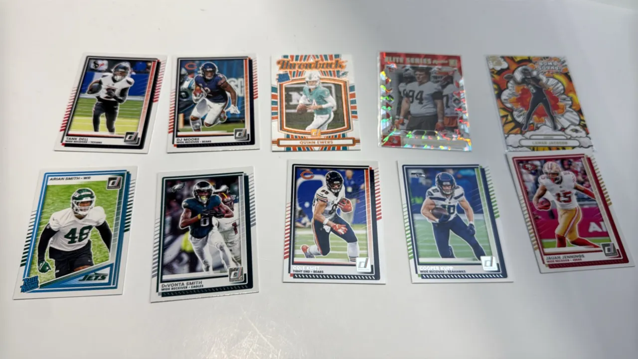 A Collection of 2025 Panini Football Cards. (Panini, 2025) A selection of cards from the Donruss and Absolute series featuring Lamar Jackson, Matthew