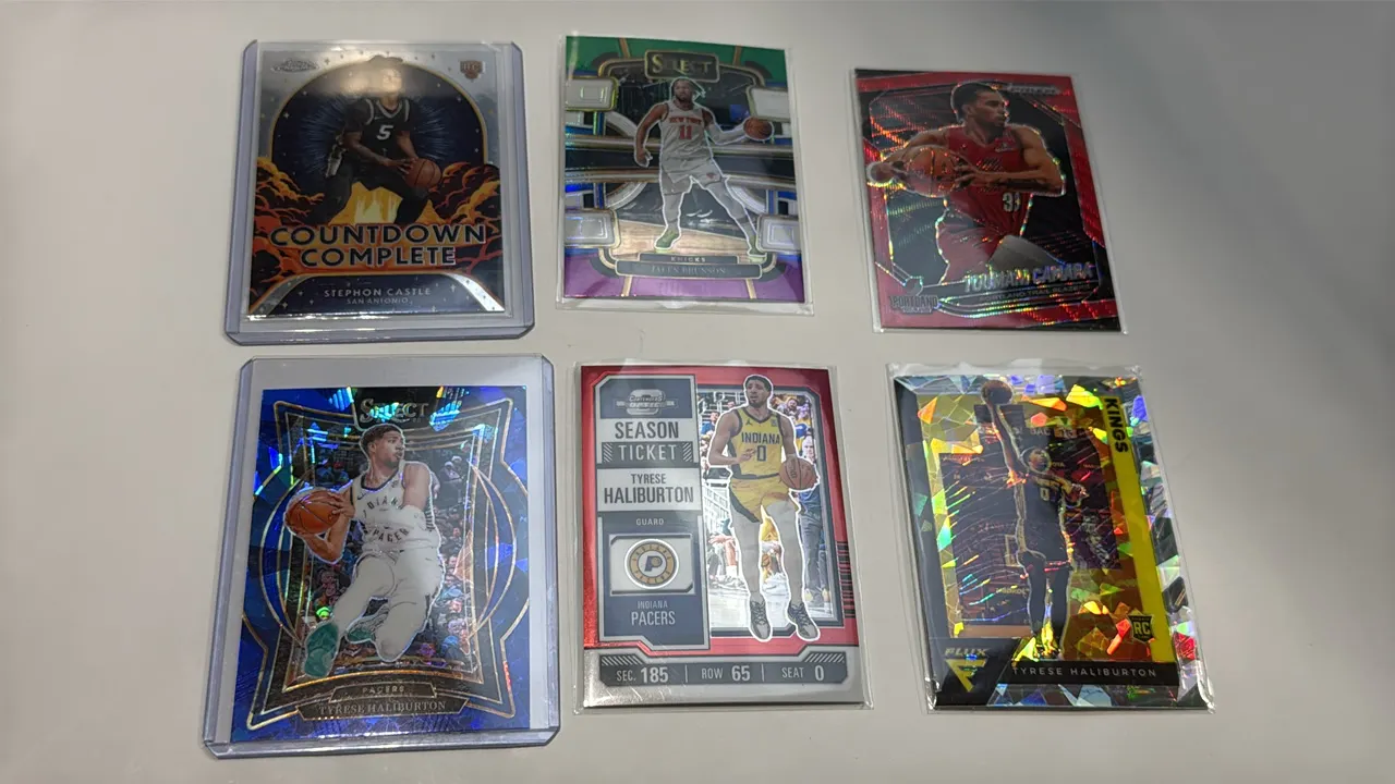 A Collection of Assorted Basketball Trading Cards. (Various Makers, 2020-2025) A lot of (6) NBA cards including Stephon Castle Topps Chrome RC, Jalen