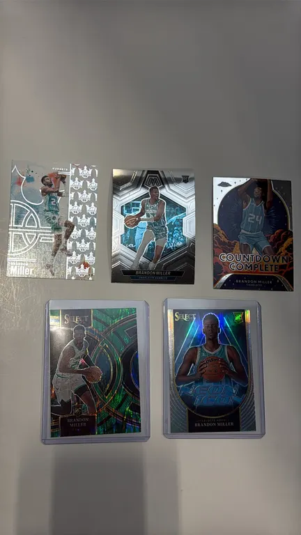 A Collection of Brandon Miller Basketball Cards. (Panini/Topps, 2023-2025) Includes 2023-24 Panini Mosaic No. 202 RC, 2023-24 Topps Chrome Countdown C