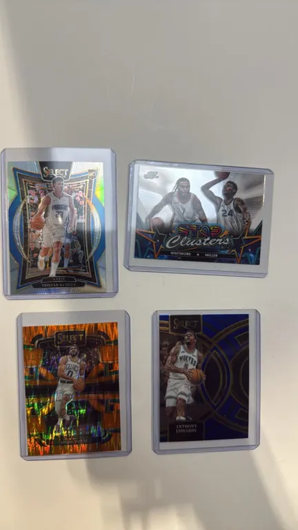 A Collection of (4) Basketball Trading Cards. (Panini/Topps, 2023-2025) Includes 2024-25 Panini Select Tristan da Silva RC (No. 83), 2023-24 Panini Se
