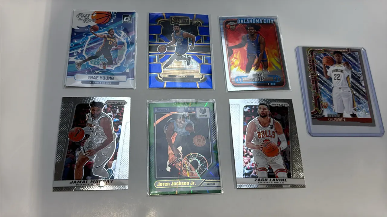 A Collection of (7) Assorted NBA Basketball Cards. (Panini/Topps, 2023-2025) Includes 2024-25 Panini Prizm Murray and LaVine, Donruss Young and Jackso