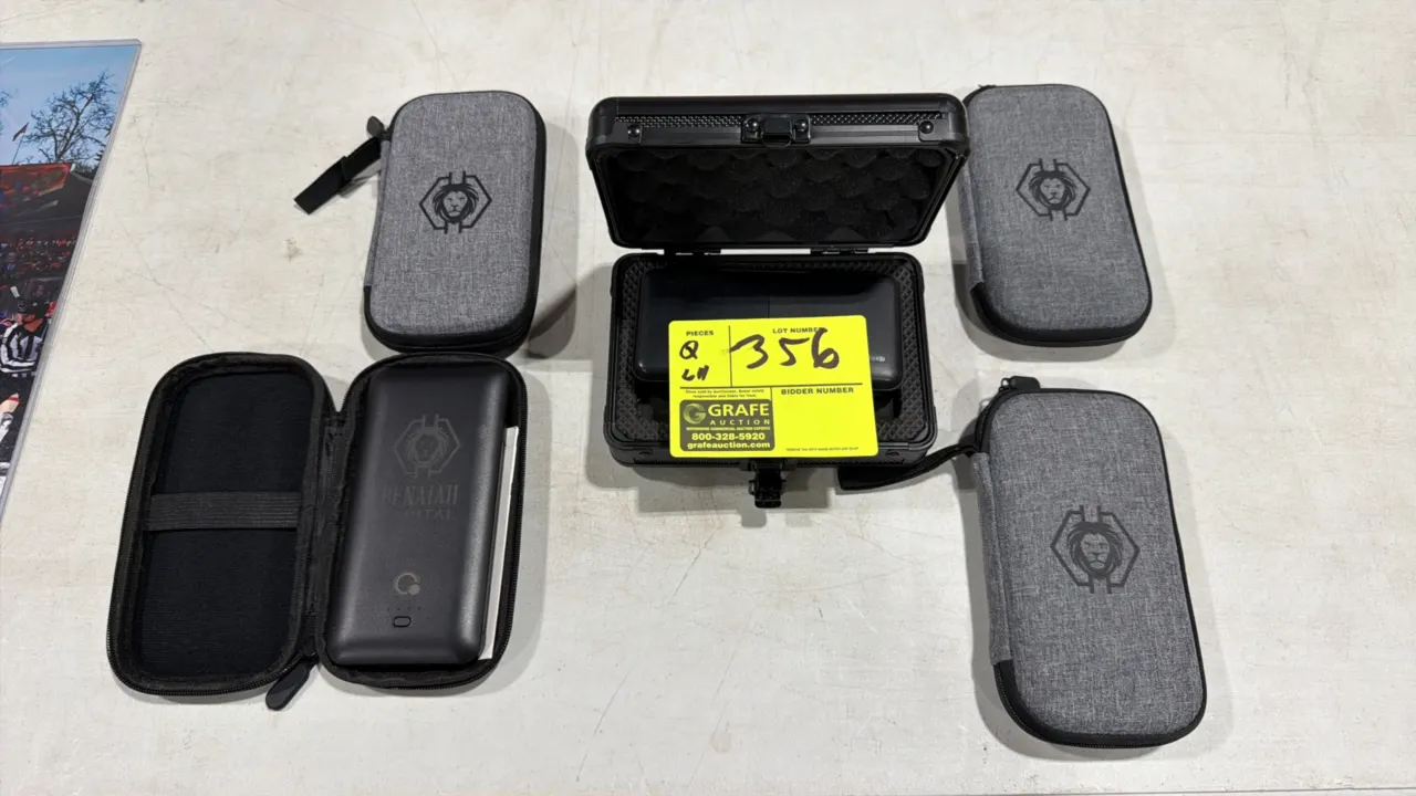 Benaiah Capital portable power banks. Includes (4) 10,000 mAh units (Model PB147AC) and (1) 20,000 mAh unit. Features integrated fold-out AC wall plug