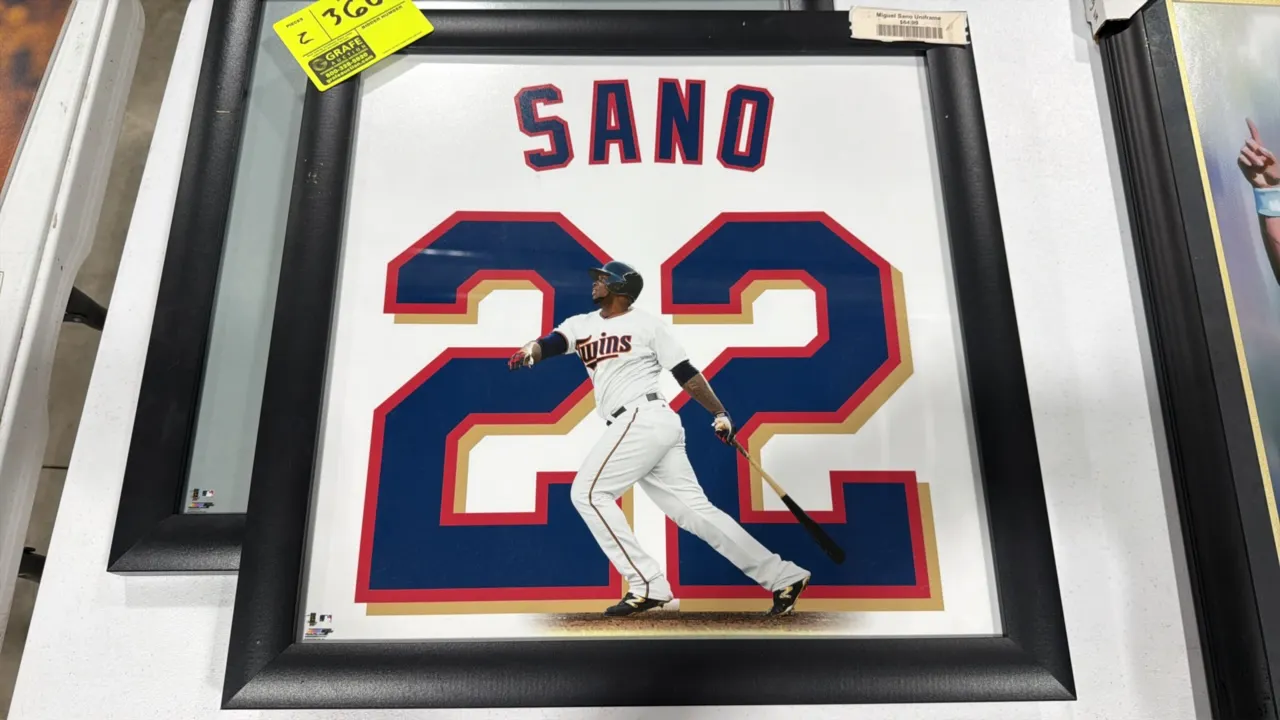 A Pair of Framed Minnesota Twins Jersey Number Action Photographs. (MLB) Includes Miguel Sano (#22) and Jose Berrios (#17) action photos set against l