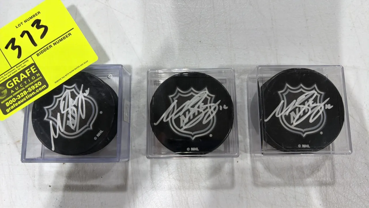 A Set of Matt Boldy Autographed NHL Hockey Pucks. (NHL, 2020s) Official NHL hockey pucks autographed by Minnesota Wild forward Matt Boldy in white pai